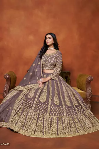 Purple Net Embroidered Semi Stitched Lehenga Choli Size Up To 42