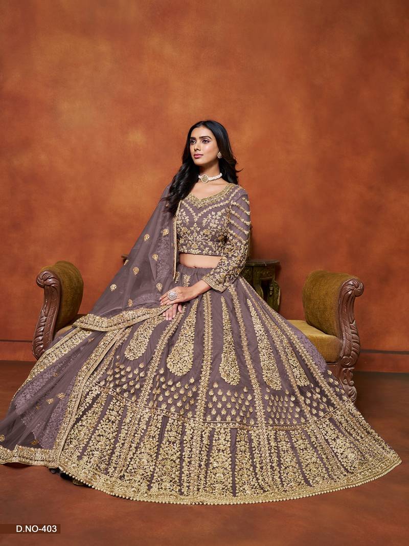 Purple Net Embroidered Semi Stitched Lehenga Choli Size Up To 42