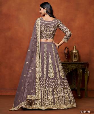 Purple Net Embroidered Semi Stitched Lehenga Choli Size Up To 42 3