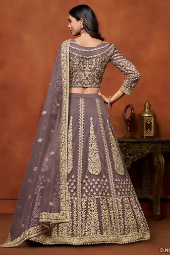 Purple Net Embroidered Semi Stitched Lehenga Choli Size Up To 42