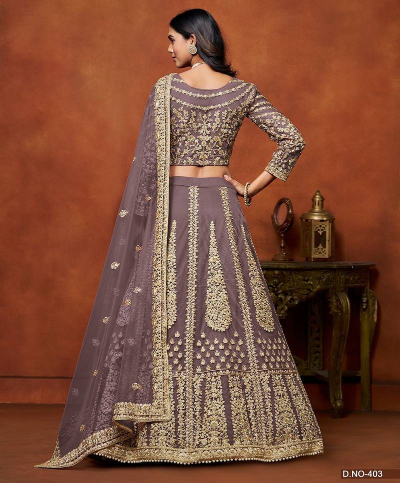Purple Net Embroidered Semi Stitched Lehenga Choli Size Up To 42