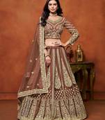 Brown Net Embroidered Semi Stitched Lehenga Choli Size Up To 42