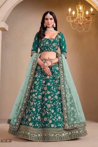 Green Art Silk Embroidered Semi Stitched Lehenga Choli Size Up To 42