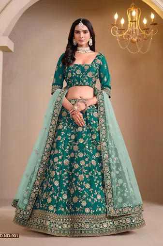 Green Art Silk Embroidered Semi Stitched Lehenga Choli Size Up To 42
