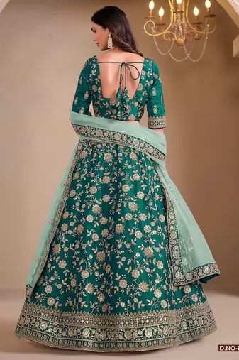 Green Art Silk Embroidered Semi Stitched Lehenga Choli Size Up To 42