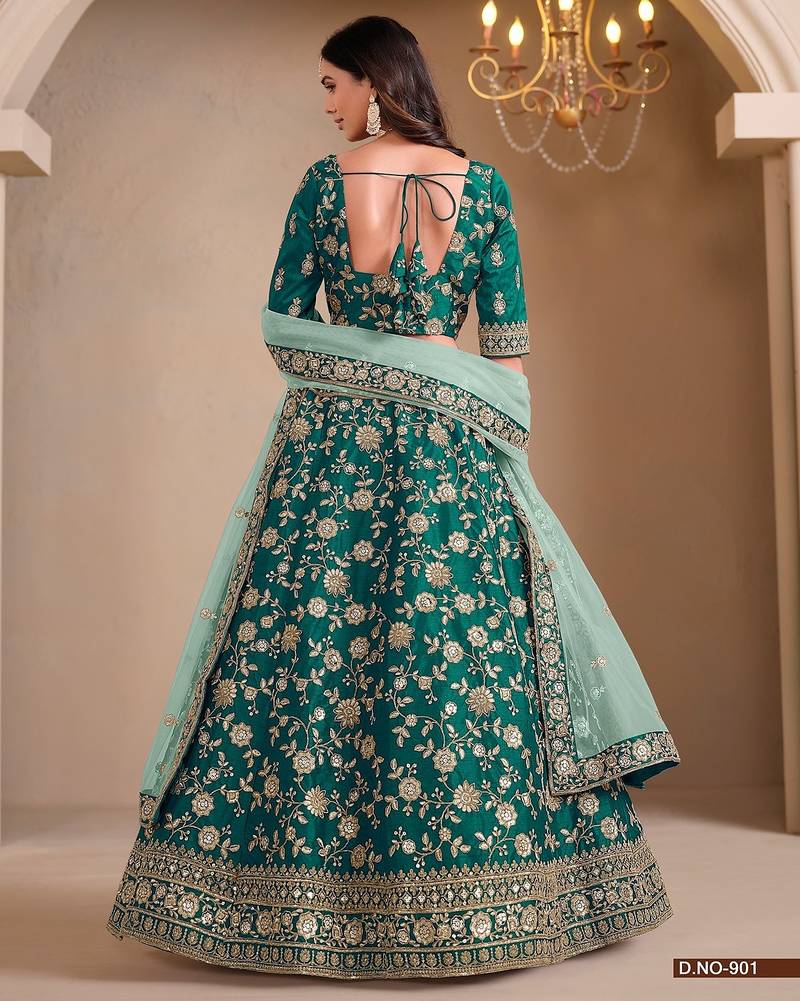 Green Art Silk Embroidered Semi Stitched Lehenga Choli Size Up To 42