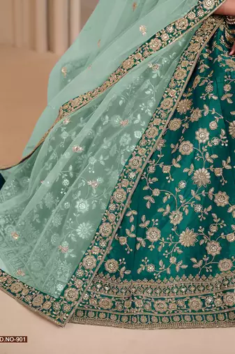 Green Art Silk Embroidered Semi Stitched Lehenga Choli Size Up To 42
