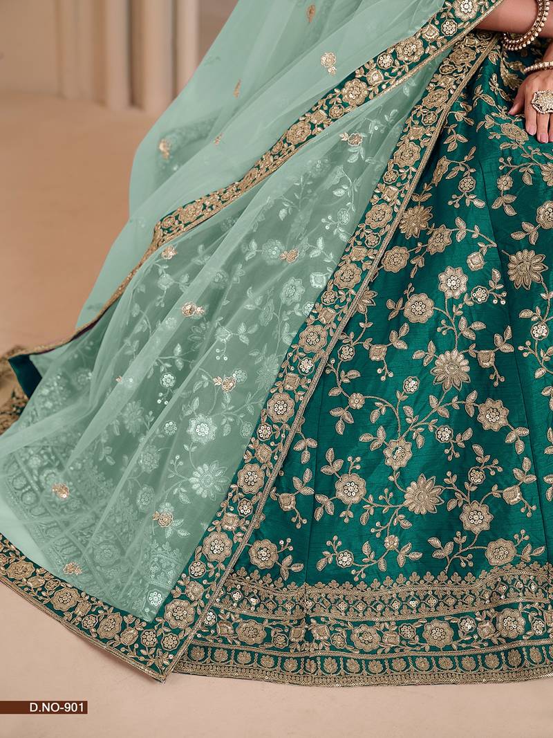 Green Art Silk Embroidered Semi Stitched Lehenga Choli Size Up To 42