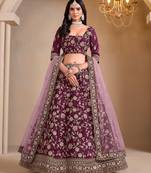 Lavender Art Silk Embroidered Semi Stitched Lehenga Choli Size Up To 42