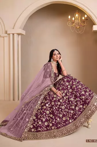 Lavender Art Silk Embroidered Semi Stitched Lehenga Choli Size Up To 42