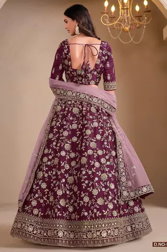 Lavender Art Silk Embroidered Semi Stitched Lehenga Choli Size Up To 42
