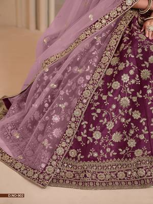 Lavender Art Silk Embroidered Semi Stitched Lehenga Choli Size Up To 42 4