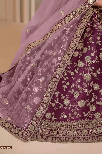 Lavender Art Silk Embroidered Semi Stitched Lehenga Choli Size Up To 42