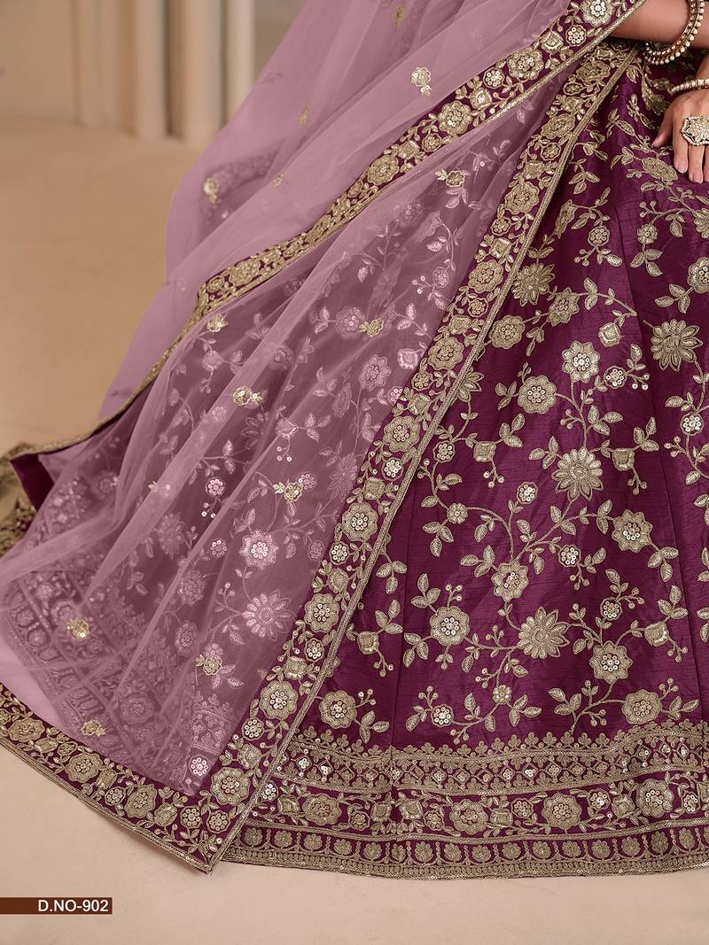 Lavender Art Silk Embroidered Semi Stitched Lehenga Choli Size Up To 42