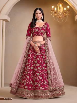 Maroon Art Silk Embroidered Semi Stitched Lehenga Choli Size Up To 42 1