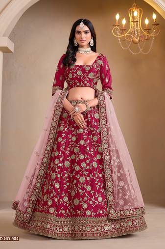 Maroon Art Silk Embroidered Semi Stitched Lehenga Choli Size Up To 42