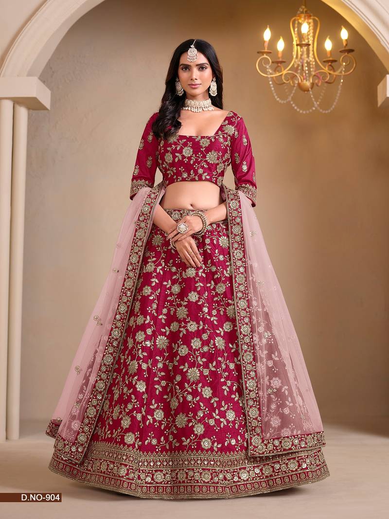Maroon Art Silk Embroidered Semi Stitched Lehenga Choli Size Up To 42