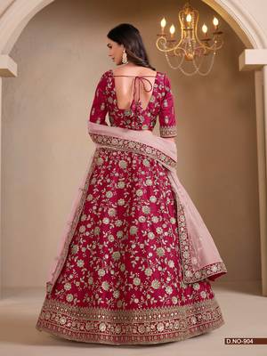 Maroon Art Silk Embroidered Semi Stitched Lehenga Choli Size Up To 42 2