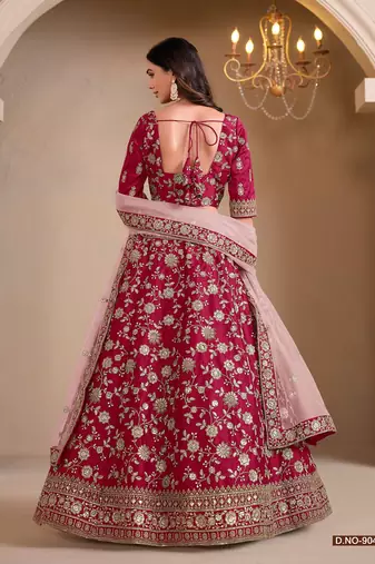 Maroon Art Silk Embroidered Semi Stitched Lehenga Choli Size Up To 42