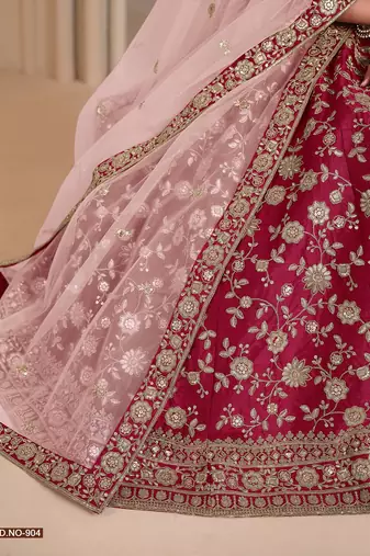 Maroon Art Silk Embroidered Semi Stitched Lehenga Choli Size Up To 42