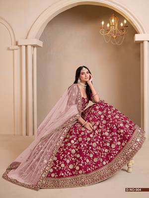 Maroon Art Silk Embroidered Semi Stitched Lehenga Choli Size Up To 42 4