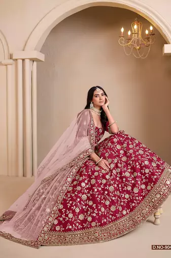 Maroon Art Silk Embroidered Semi Stitched Lehenga Choli Size Up To 42