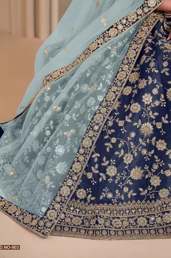 Blue Art Silk Embroidered Semi Stitched Lehenga Choli Size Up To 42