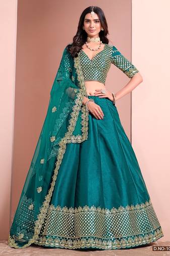 Green Art Silk Embroidered Semi Stitched Lehenga Choli Size Up To 42