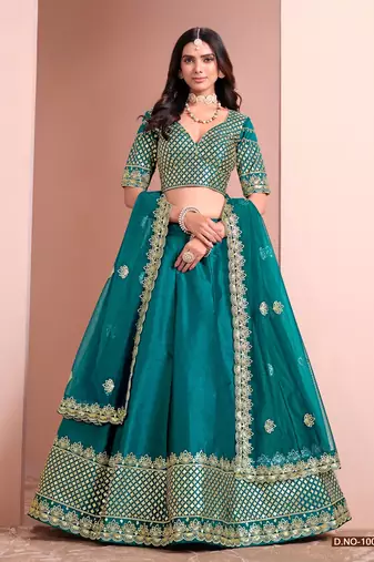 Green Art Silk Embroidered Semi Stitched Lehenga Choli Size Up To 42