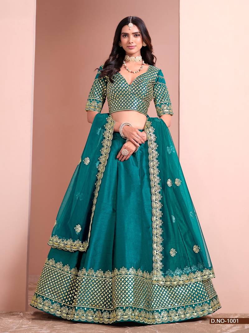 Green Art Silk Embroidered Semi Stitched Lehenga Choli Size Up To 42