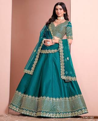 Green Art Silk Embroidered Semi Stitched Lehenga Choli Size Up To 42 3