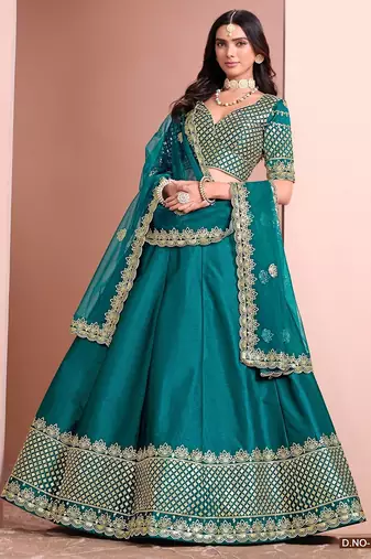 Green Art Silk Embroidered Semi Stitched Lehenga Choli Size Up To 42