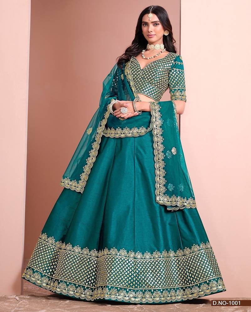 Green Art Silk Embroidered Semi Stitched Lehenga Choli Size Up To 42