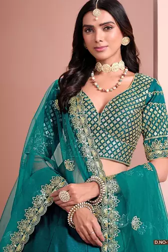 Green Art Silk Embroidered Semi Stitched Lehenga Choli Size Up To 42