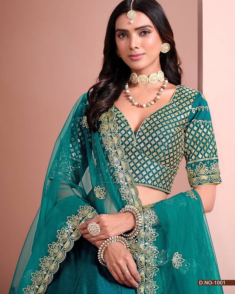 Green Art Silk Embroidered Semi Stitched Lehenga Choli Size Up To 42