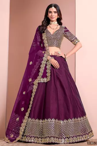 Purple Art Silk Embroidered Semi Stitched Lehenga Choli Size Up To 42