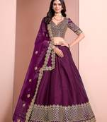Purple Art Silk Embroidered Semi Stitched Lehenga Choli Size Up To 42
