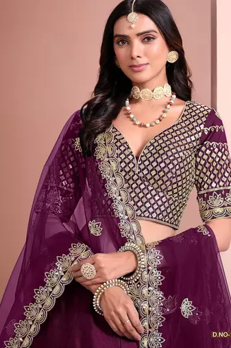 Purple Art Silk Embroidered Semi Stitched Lehenga Choli Size Up To 42