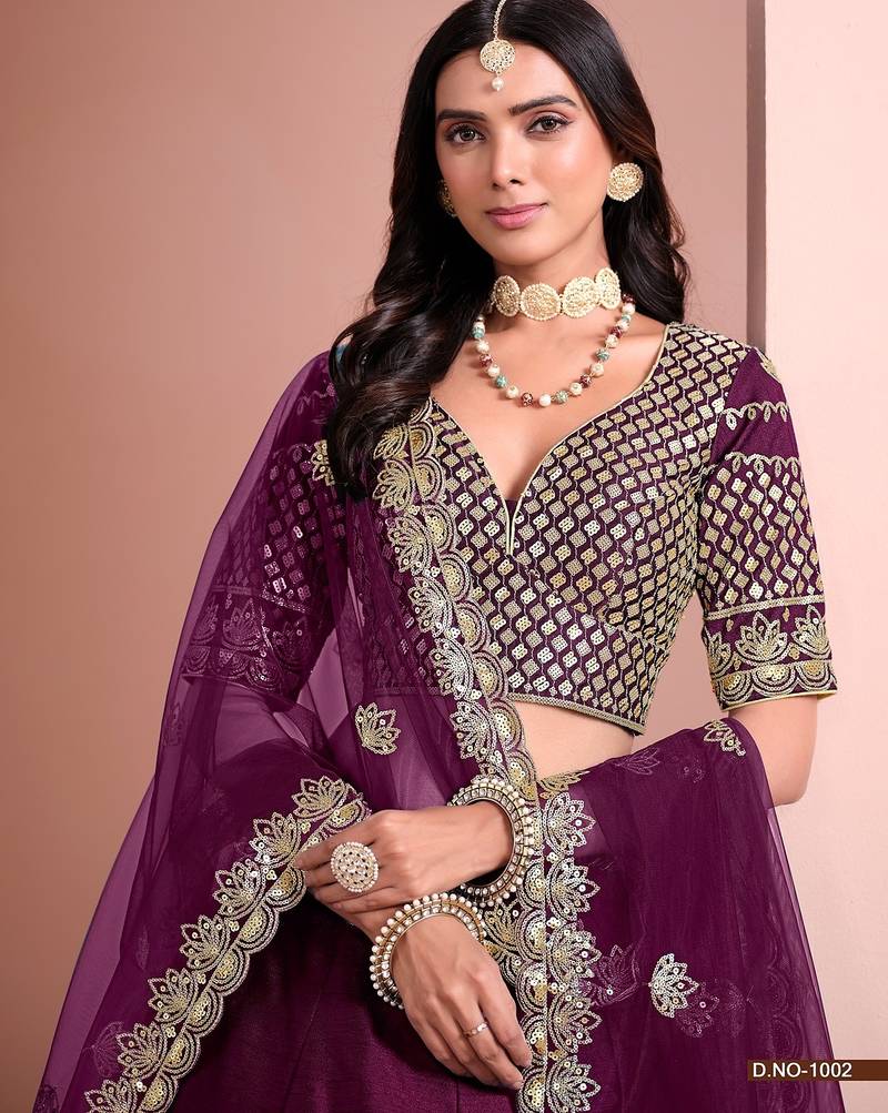 Purple Art Silk Embroidered Semi Stitched Lehenga Choli Size Up To 42