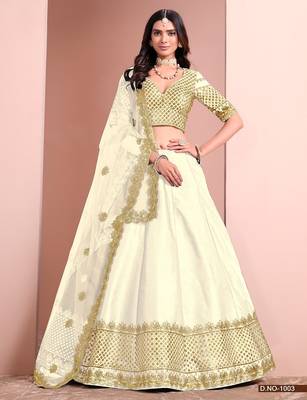 White Art Silk Embroidered Semi Stitched Lehenga Choli Size Up To 42 1