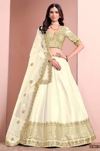 White Art Silk Embroidered Semi Stitched Lehenga Choli Size Up To 42