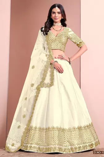 White Art Silk Embroidered Semi Stitched Lehenga Choli Size Up To 42