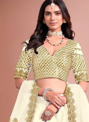 White Art Silk Embroidered Semi Stitched Lehenga Choli Size Up To 42 2