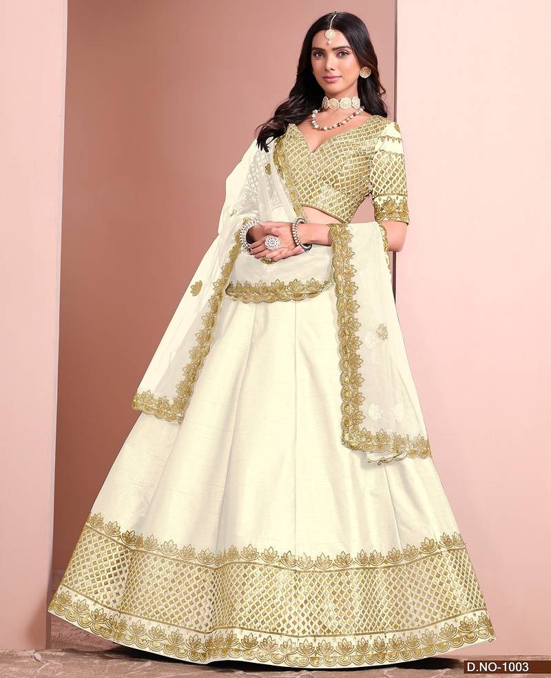 White Art Silk Embroidered Semi Stitched Lehenga Choli Size Up To 42