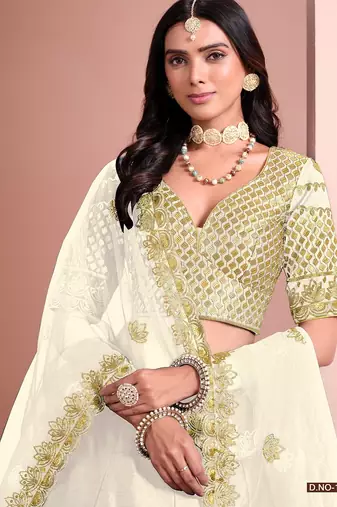 White Art Silk Embroidered Semi Stitched Lehenga Choli Size Up To 42