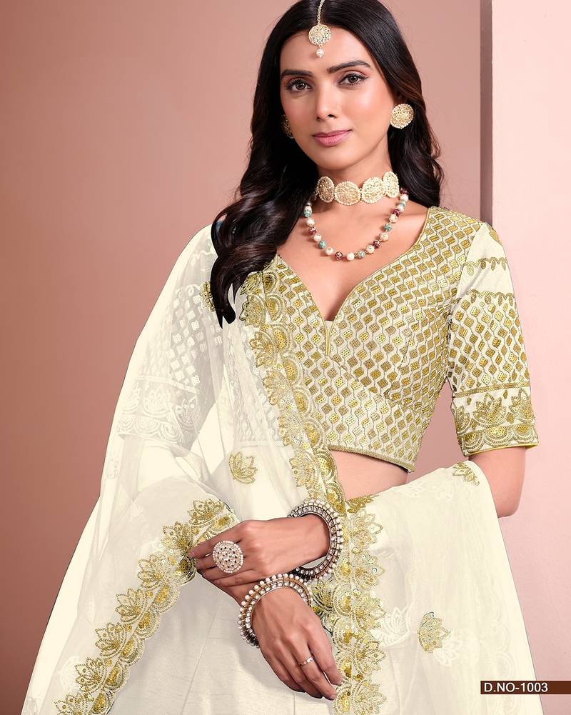 White Art Silk Embroidered Semi Stitched Lehenga Choli Size Up To 42