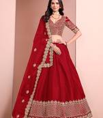 Red Art Silk Embroidered Semi Stitched Lehenga Choli Size Up To 42
