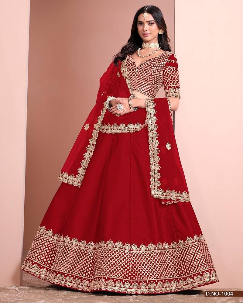 Red Art Silk Embroidered Semi Stitched Lehenga Choli Size Up To 42