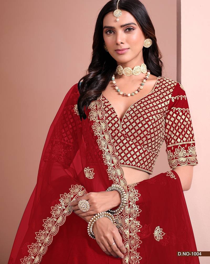 Red Art Silk Embroidered Semi Stitched Lehenga Choli Size Up To 42