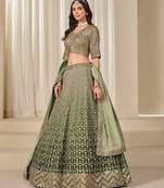 Green Art Silk Embroidered Semi Stitched Lehenga Choli Size Up To 42